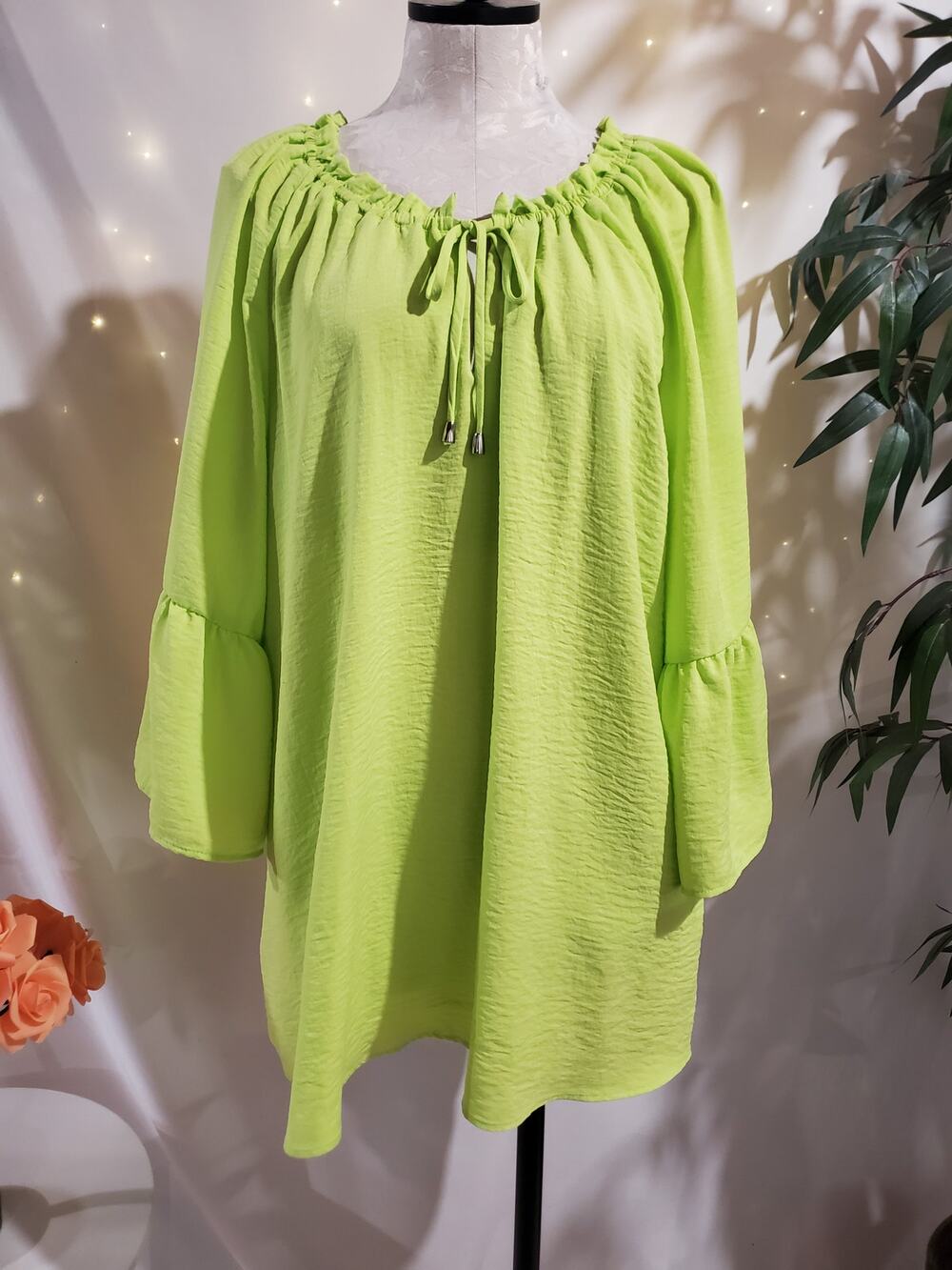 Joseph Ribkoff Womens 3/4 Bell Flare Sleeve Tie Neck Blouse Top Size 22 Green